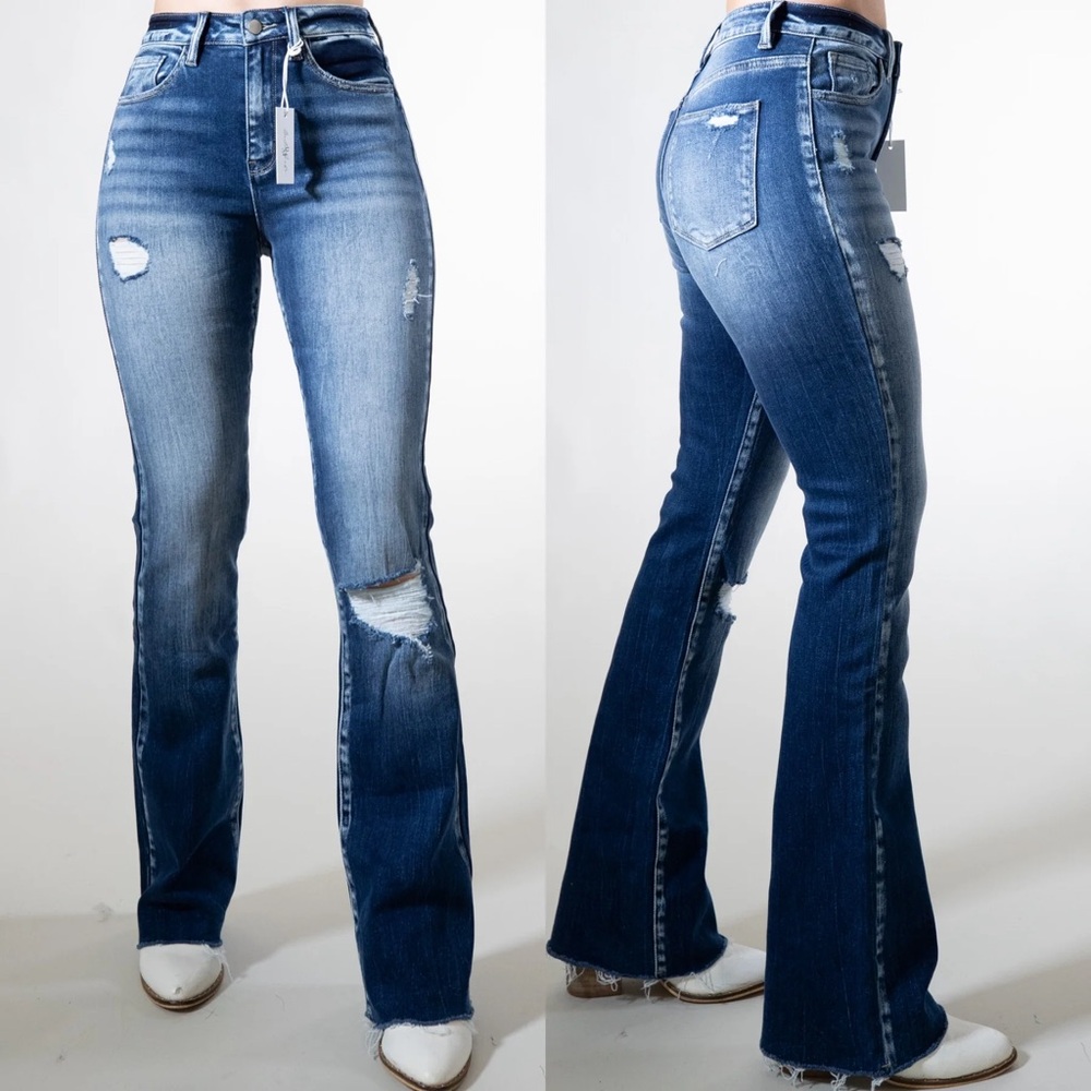 Bailey Made Jeans Bootcut Bella Ripped Distressed High-Rise Medium Wash 7/27 NWT